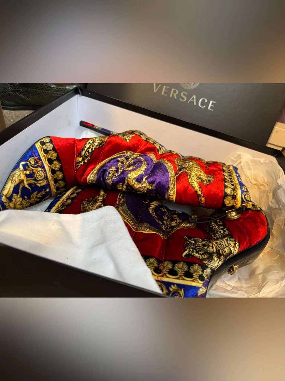 Versace St. Pillow Talk Tribute Kim Boot Velvet Baroque Ankle Bootie